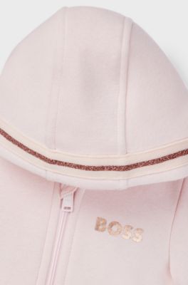 Baby cotton-blend zip-up hoodie with embroidered logo, light pink