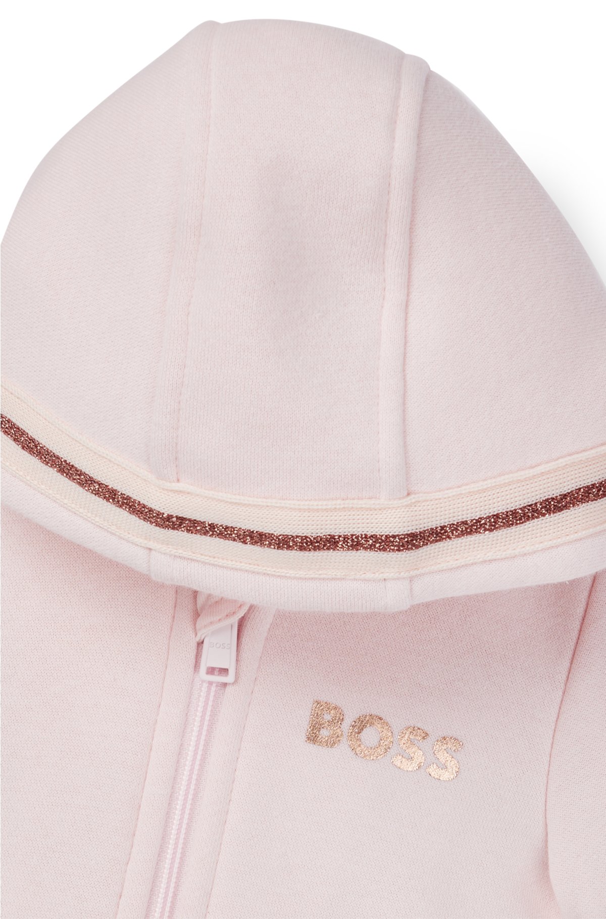 Baby cotton-blend zip-up hoodie with embroidered logo, light pink