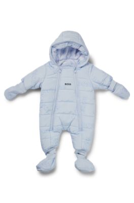 Baby snowsuit in water-repellent fabric with logo details, Light Blue