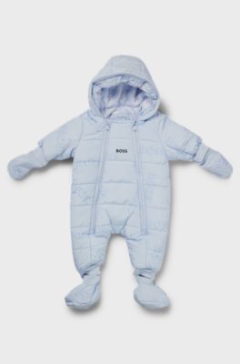 Baby snowsuit in water-repellent fabric with logo details, Light Blue