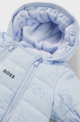 Baby snowsuit in water-repellent fabric with logo details, Light Blue