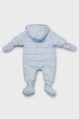 Baby snowsuit in water-repellent fabric with logo details, Light Blue