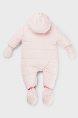 Baby water-repellent snowsuit with detachable mittens and slippers, Light Pink