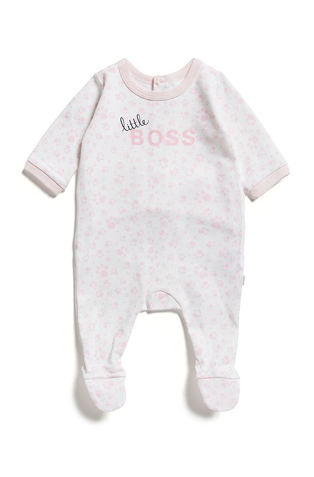 Baby sleepsuit in printed interlock cotton with logo, White