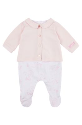 Baby all-in-one with cardigan layer, White