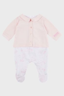 Baby all-in-one with cardigan layer, White