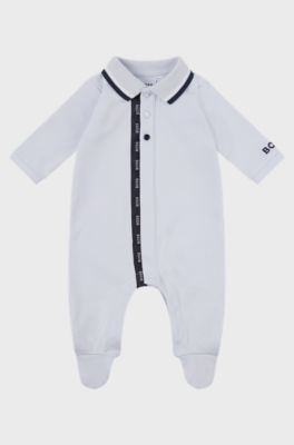 Baby sleepsuit in pure cotton with polo collar, Light Blue