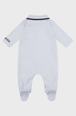 Baby sleepsuit in pure cotton with polo collar, Light Blue
