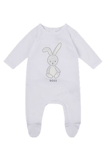 Baby sleepsuit with bunny artwork and logo, White