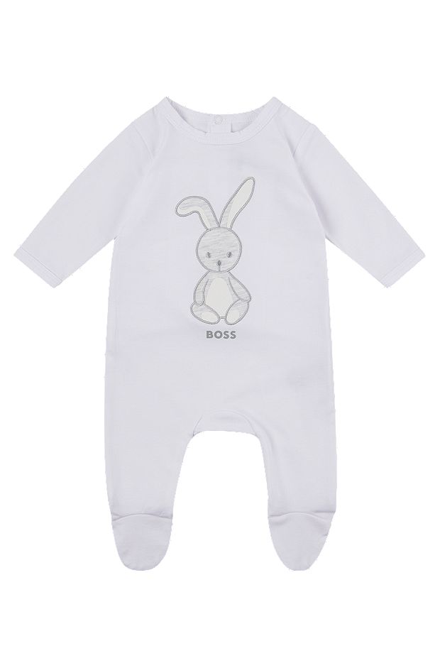 Baby sleepsuit with bunny artwork and logo, White