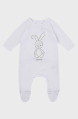 Baby sleepsuit with bunny artwork and logo, White