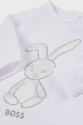 Baby sleepsuit with bunny artwork and logo, White