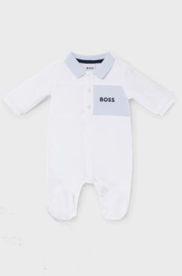 Gift-boxed velvet sleepsuit for babies with polo collar, White