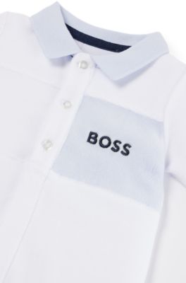 Gift-boxed velvet sleepsuit for babies with polo collar, White