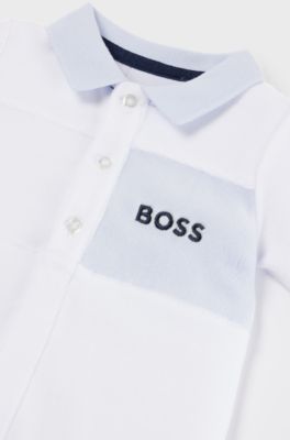 Gift-boxed velvet sleepsuit for babies with polo collar, White