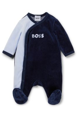 BOSS Baby sleepsuit in velvet with colour blocking and logo