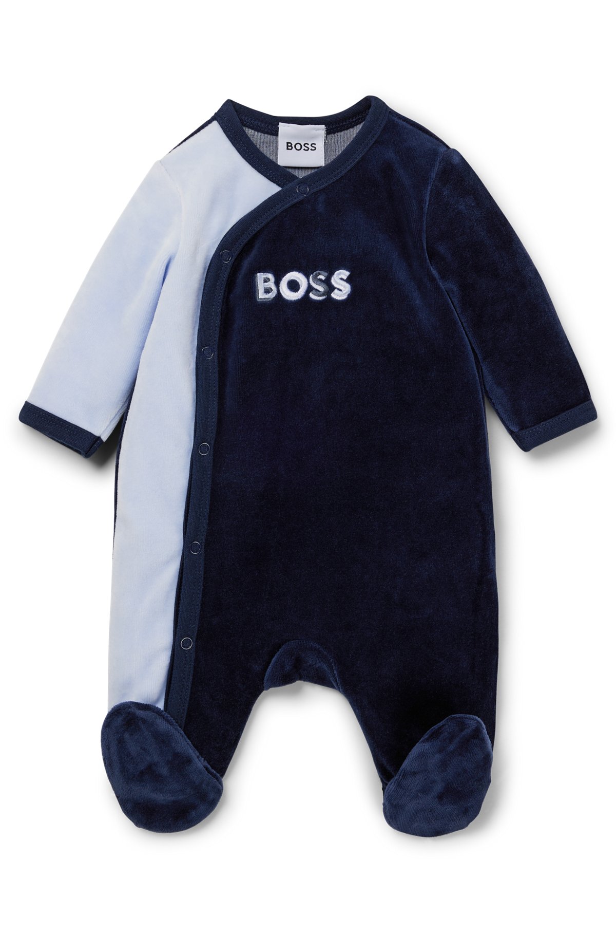 BOSS - Baby-Pyjama aus Samt mit Colour-Block-Design und Logo