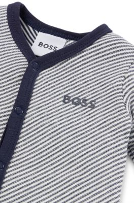 Pijama para beb&eacute; en algod&oacute;n con rayas y logo, Azul oscuro