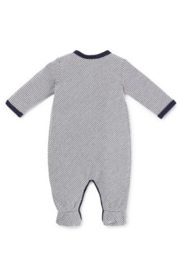Pijama para beb&eacute; en algod&oacute;n con rayas y logo, Azul oscuro