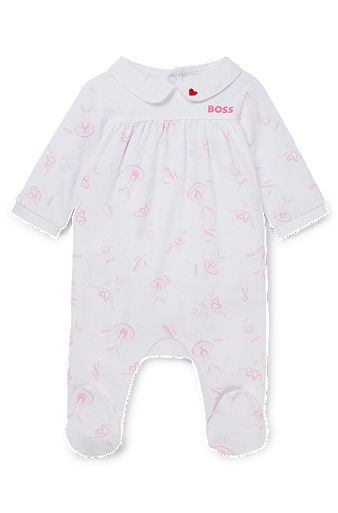 Pijama para bebé con motivo de conejo y cuello estilo babero, Blanco
