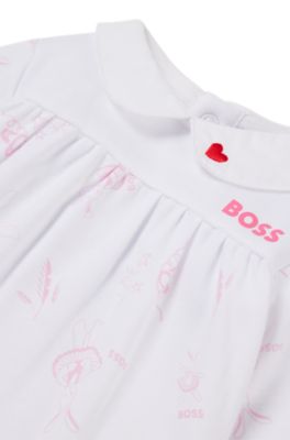 Baby sleepsuit with bunny motif and pan collar, White