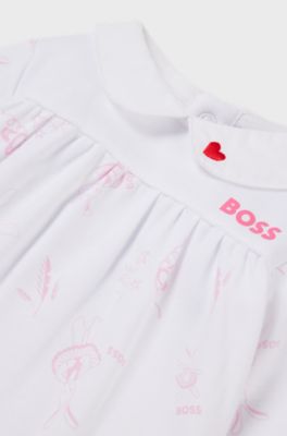 Baby sleepsuit with bunny motif and pan collar, White