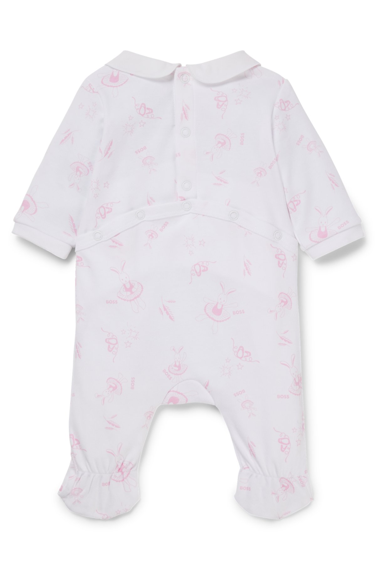 Baby sleepsuit with bunny motif and pan collar, White
