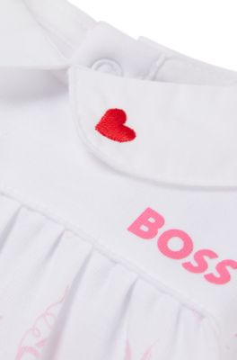 Baby sleepsuit with bunny motif and pan collar, White