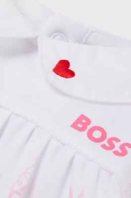 Baby sleepsuit with bunny motif and pan collar, White