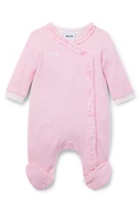 Baby sleepsuit in pure cotton with frill trim, Pink Patterned