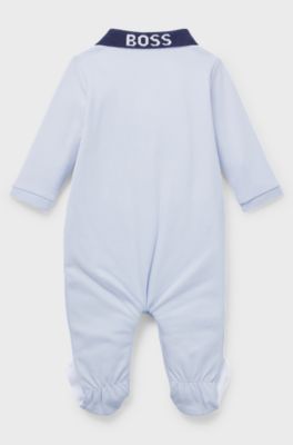 Baby sleepsuit in pure cotton with polo collar, Light Blue