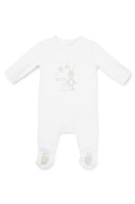 Baby sleepsuit in pure cotton with logo artwork, White
