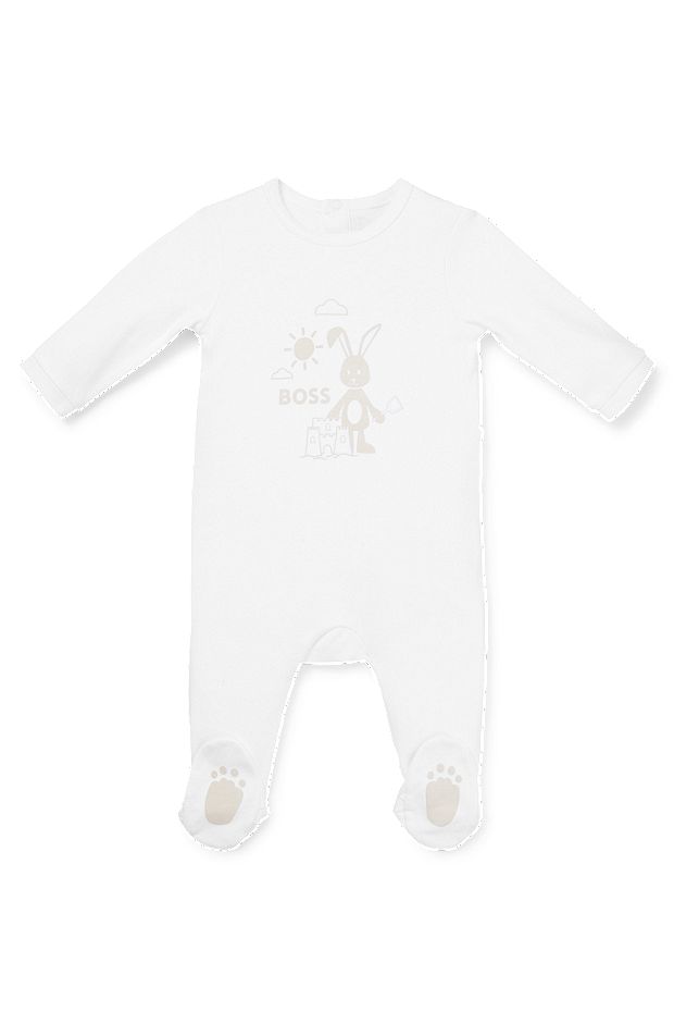 Baby sleepsuit in pure cotton with logo artwork, White