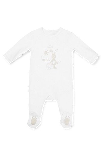 Baby sleepsuit in pure cotton with logo artwork, White