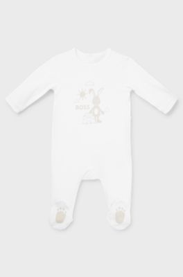 Baby sleepsuit in pure cotton with logo artwork, White