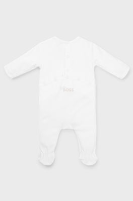 Baby sleepsuit in pure cotton with logo artwork, White