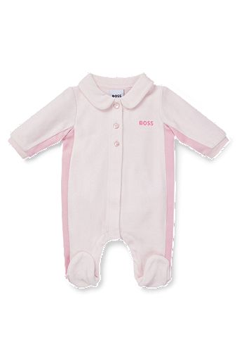 Baby velvet all-in-one with embroidered logo, light pink