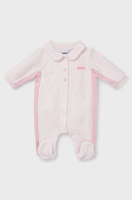 Baby velvet all-in-one with embroidered logo, light pink