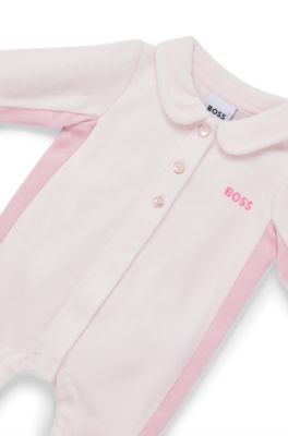 Baby velvet all-in-one with embroidered logo, light pink