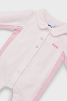 Baby velvet all-in-one with embroidered logo, light pink