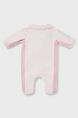 Baby velvet all-in-one with embroidered logo, light pink