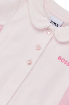 Baby velvet all-in-one with embroidered logo, light pink