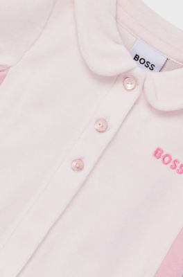 Baby velvet all-in-one with embroidered logo, light pink