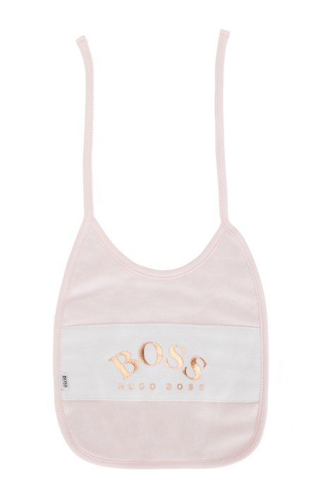 Gift-boxed set of three baby bibs with logos, light pink