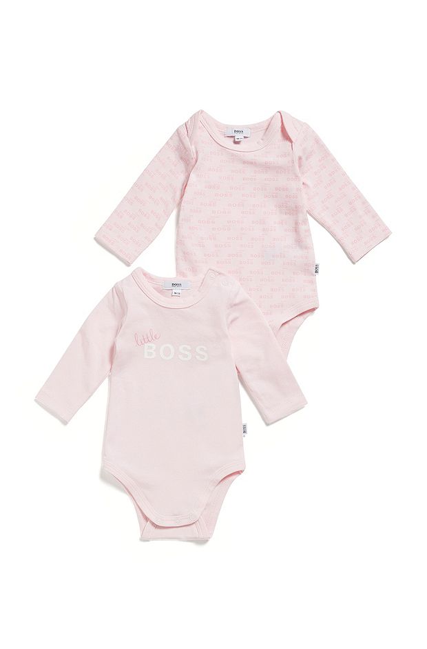 Two-pack of baby bodysuits in organic stretch cotton, light pink