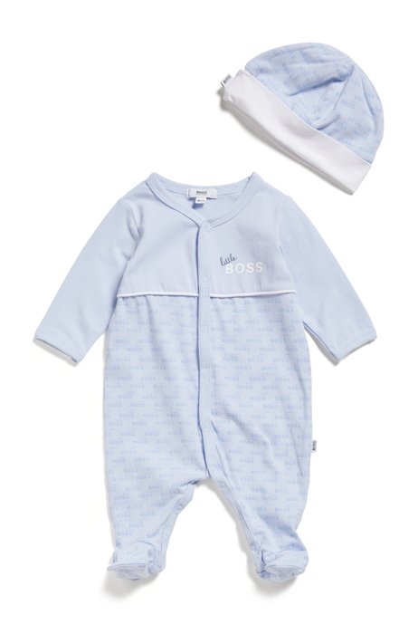 Geschenk-Set mit Baby-Pyjama und -Mütze, Hellblau