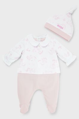 Gift-boxed all-in-one and hat for babies, light pink