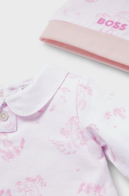 Gift-boxed all-in-one and hat for babies, light pink