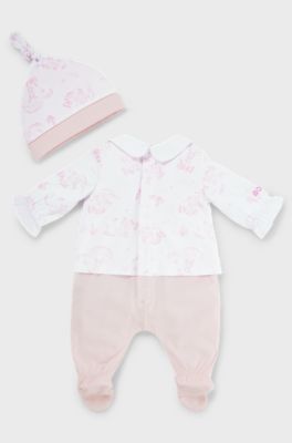 Gift-boxed all-in-one and hat for babies, light pink