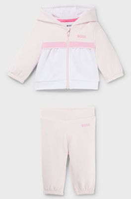Gift-boxed logo tracksuit for babies in stretch cotton, light pink